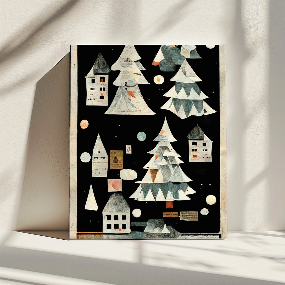 Ein Papierdorf bei Nacht | Leinwand