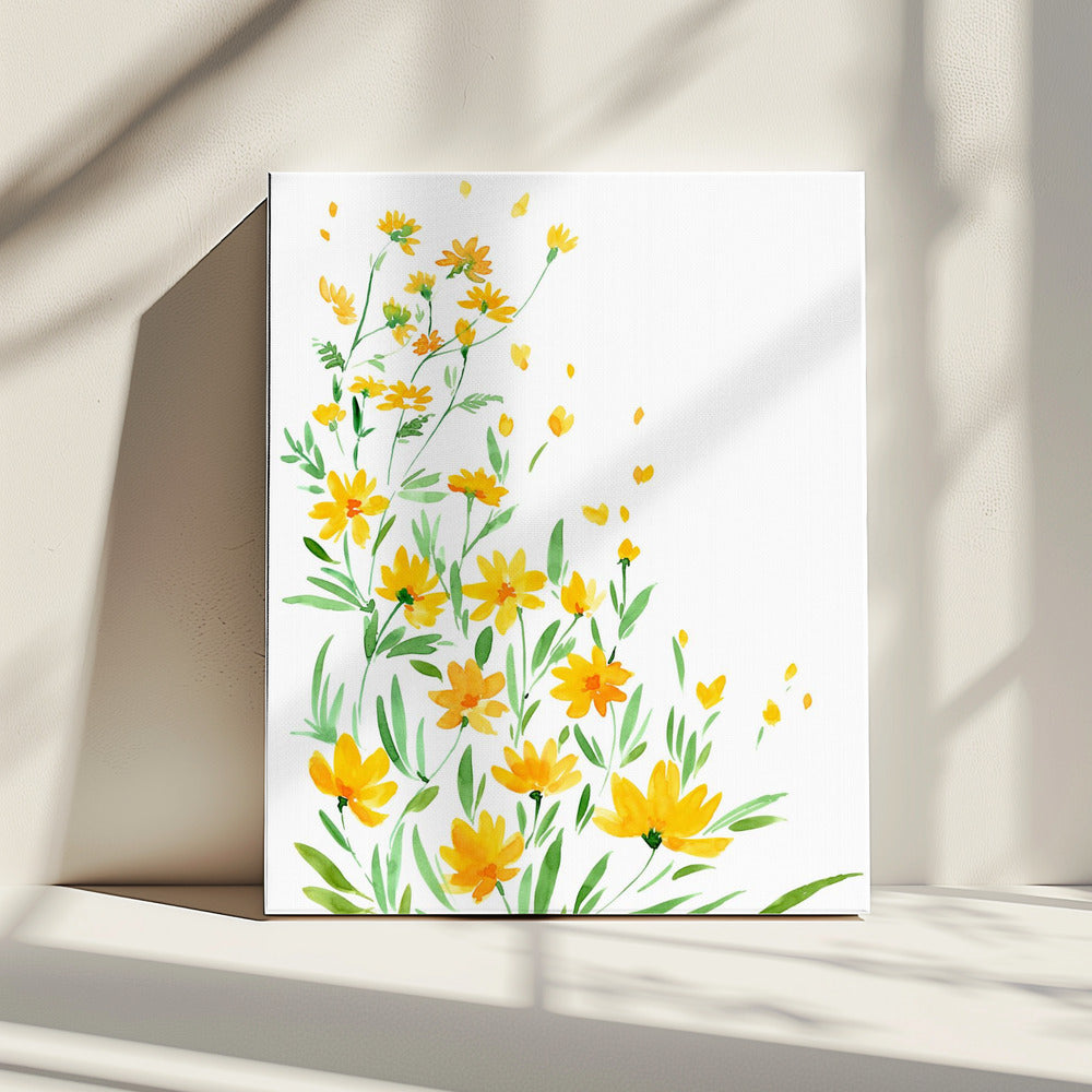 Gelbe Aquarell-Wildblumen | Leinwand