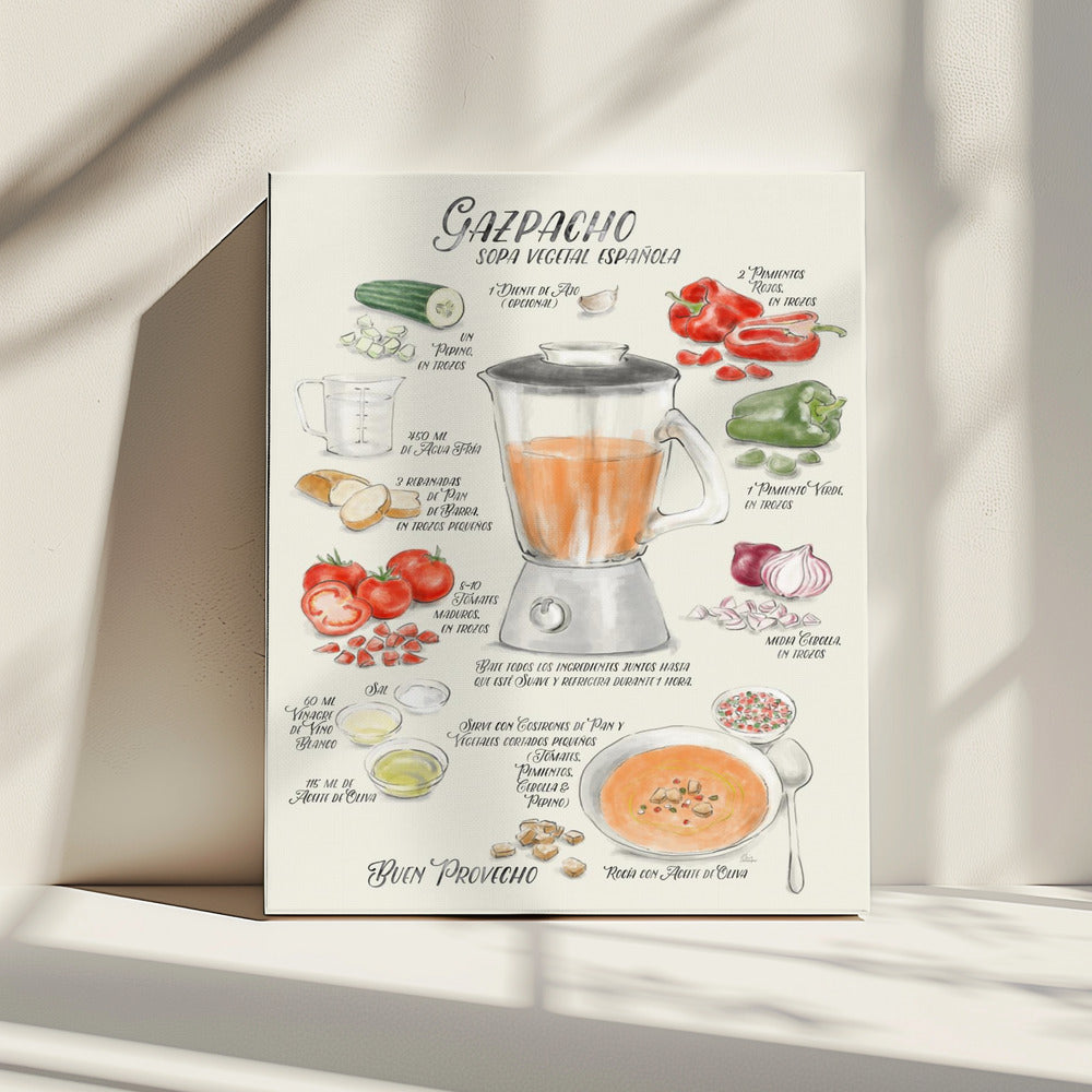 Illustriertes Gazpacho-Rezept auf Spanisch | Leinwand