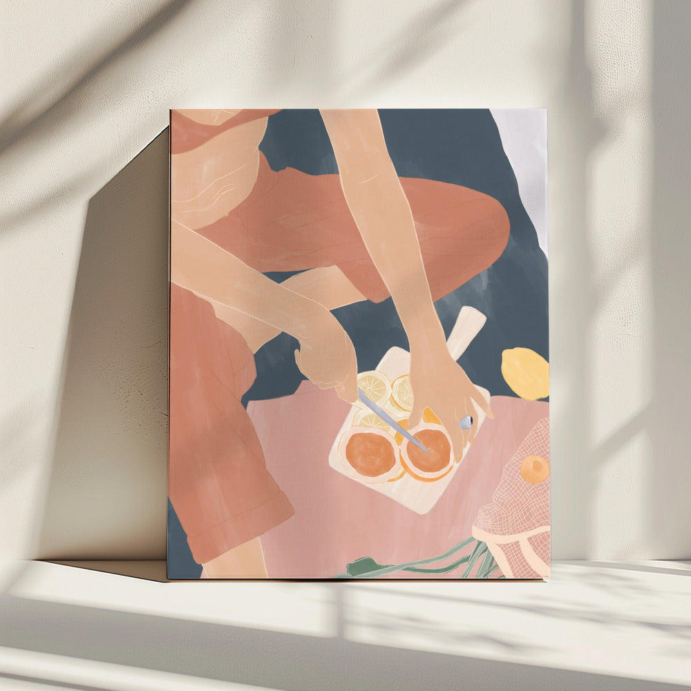 Grapefruits schneiden | Leinwand