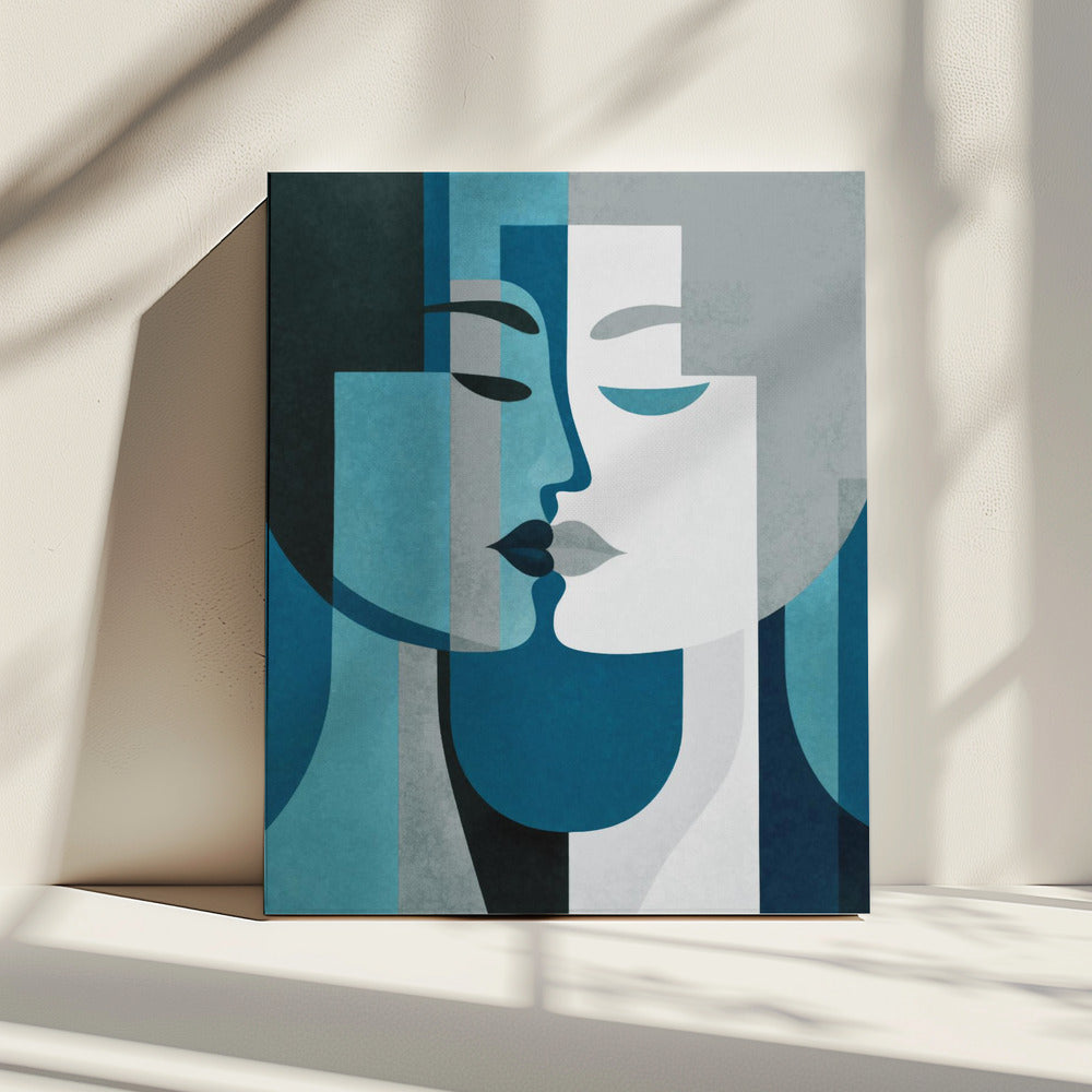 Kiss Me Teal Grey | Leinwand