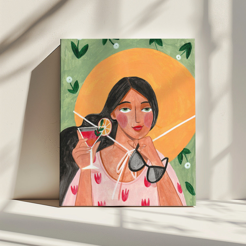 Abstrakte moderne Boho-Frau mit Cocktail | Leinwand