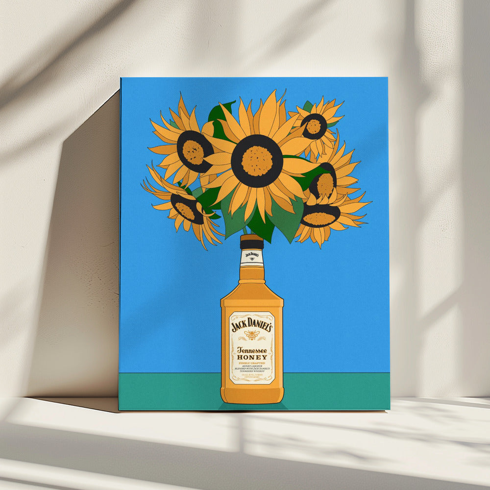 Sonnenblumen in Honig-Whiskey-Retro-Illustration | Leinwand