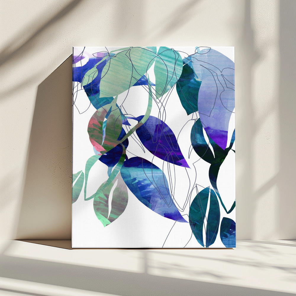 Botanical Leaf Print Art In Navy Blue 3 | Canvas