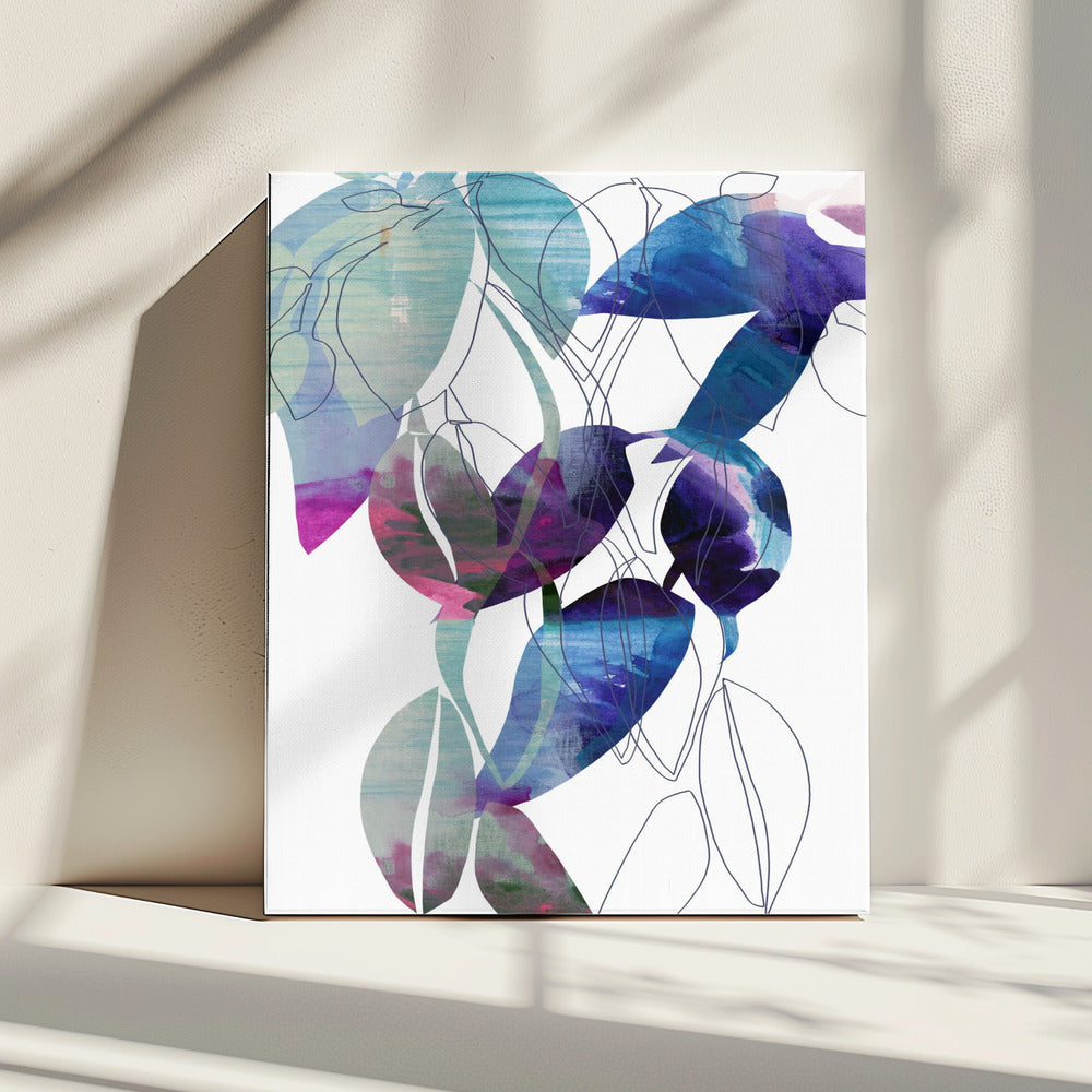 Botanical Leaf Print Art In Navy Blue 2 | Canvas