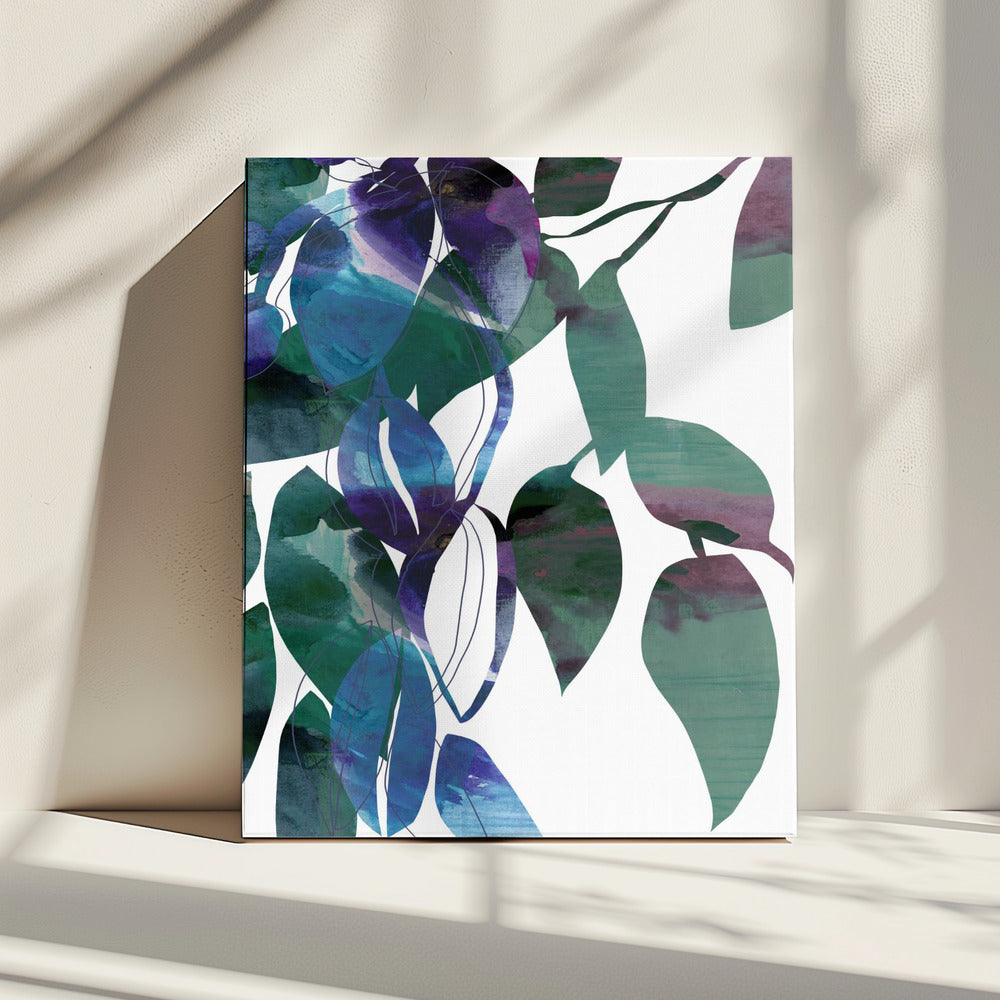 Botanical Leaf Print Art In Navy Blue 1 | Canvas