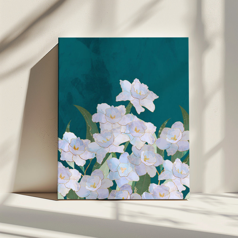 Narzissenblüten Türkis | Leinwand