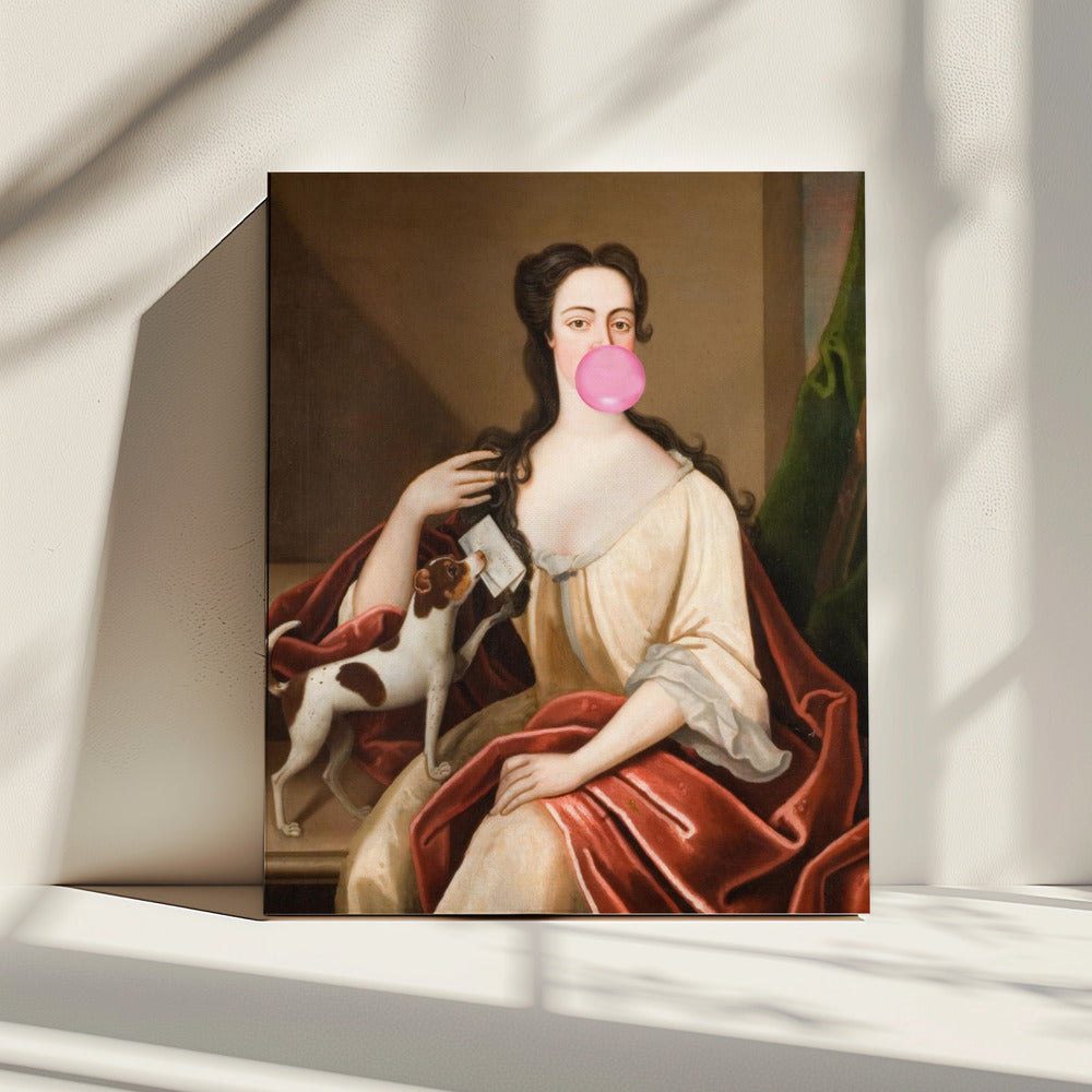Renaissance Kaugummi Portrait und Hund / Veränderte Kunst | Leinwand