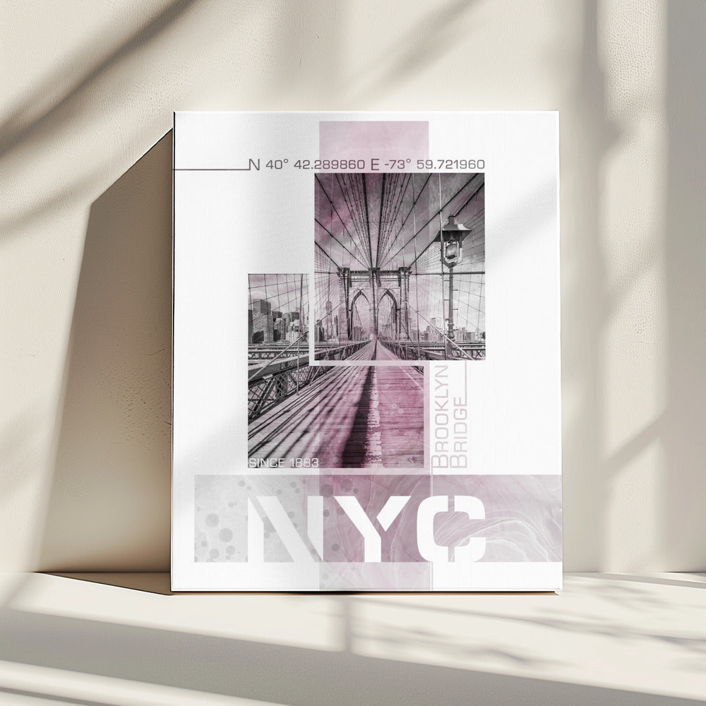 Posterkunst NYC Brooklyn Bridge | rosa Marmor | Leinwand