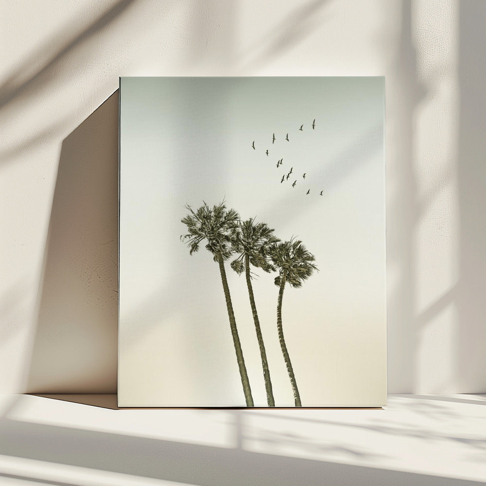 Minimalistische Vintage-Palmen und Sonnenuntergang | Leinwand