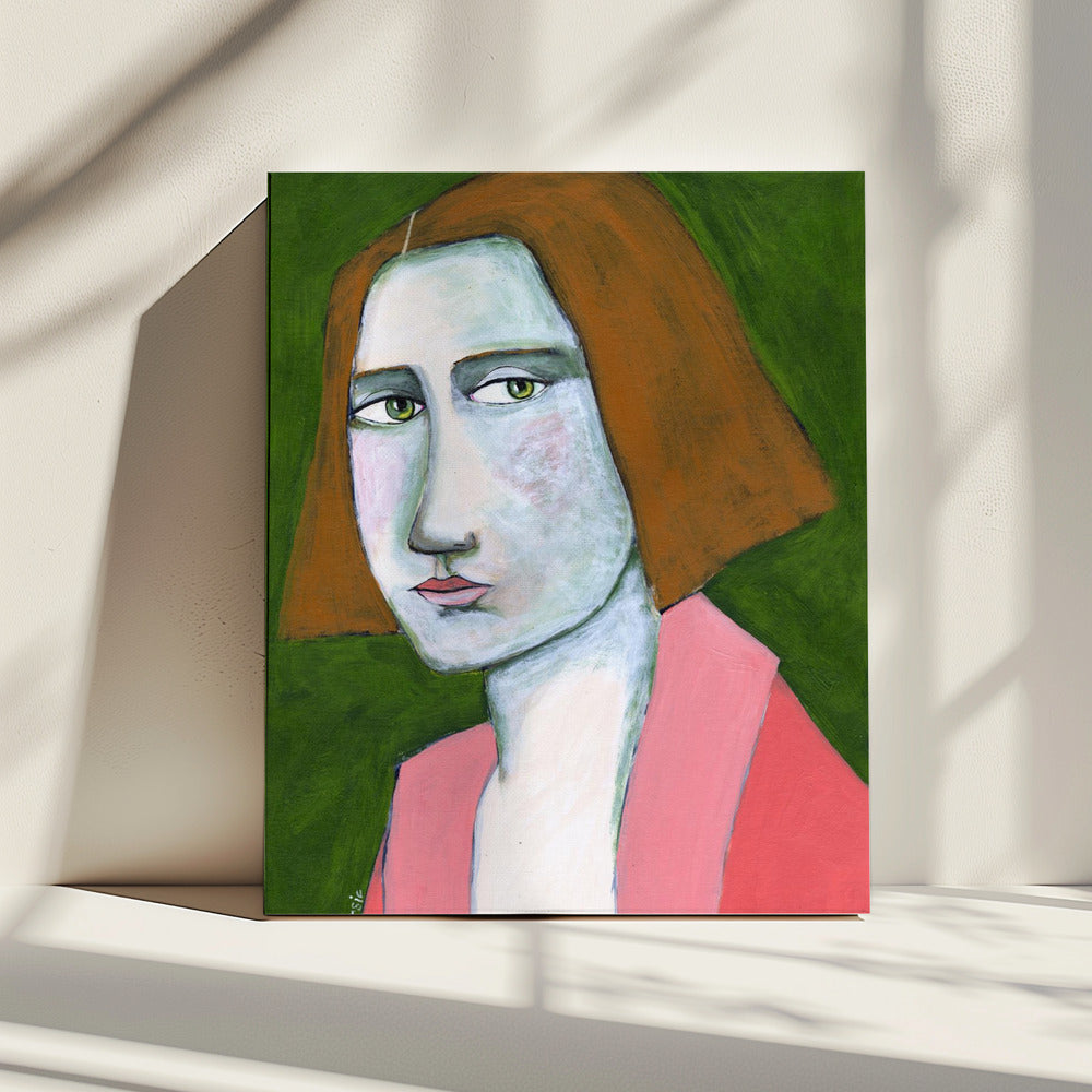 Frau in rosa Jacke | Leinwand