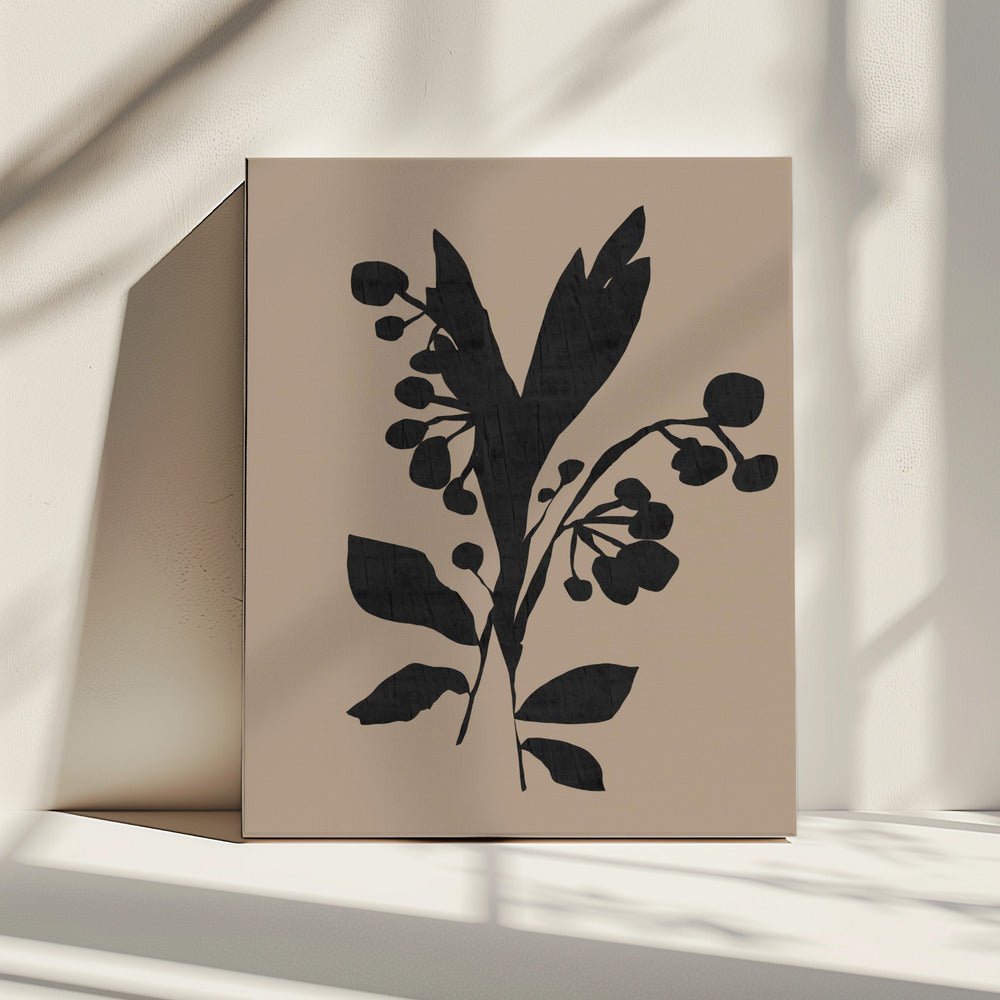Black Floral Buds Modern Botanical Silhouette | Canvas