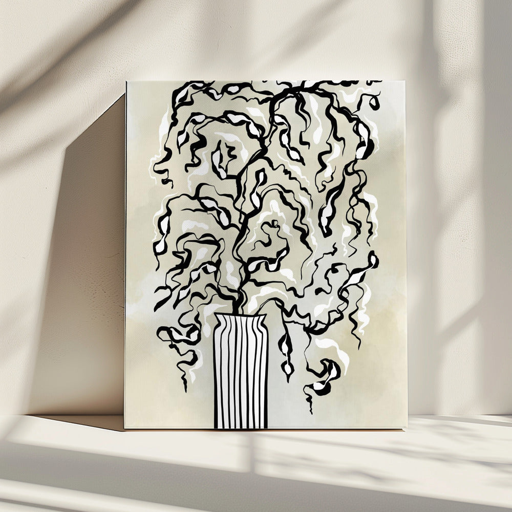 Stilisierte Pflanze in einer gestreiften Vase | Leinwand