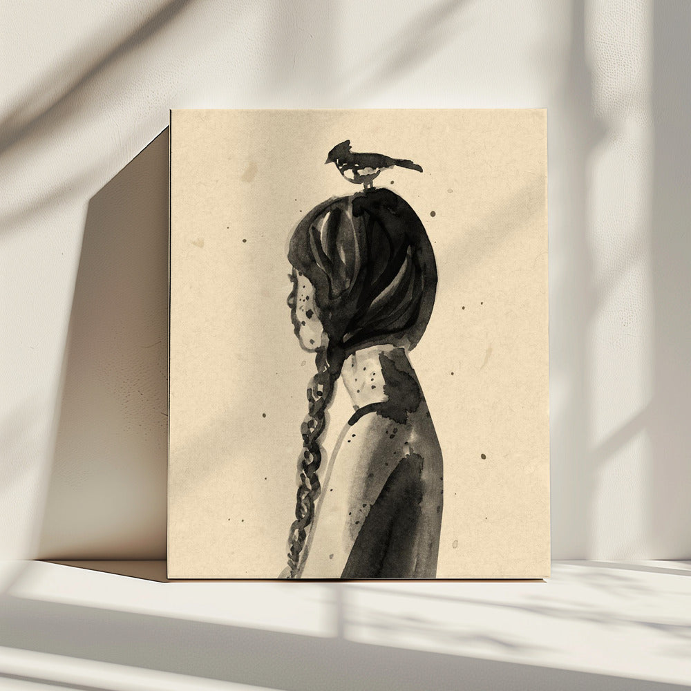 Mädchen mit Vogel | Leinwand
