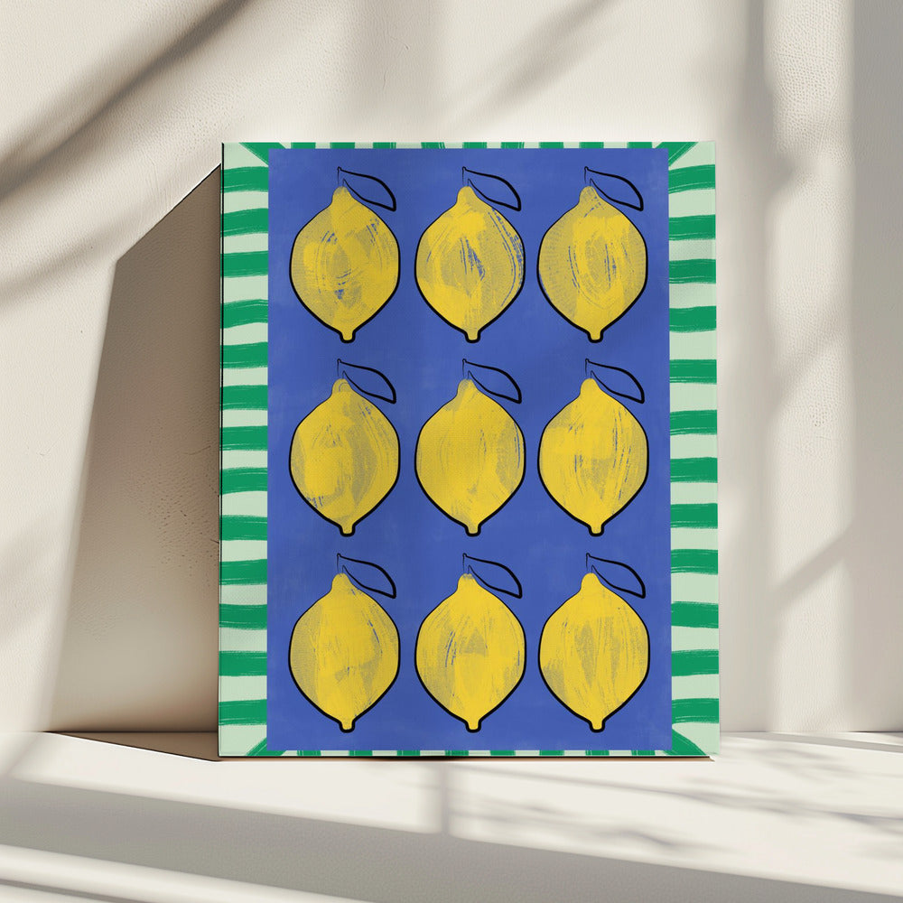 Vibrant Yellow Lemons on a Deep Blue | Canvas