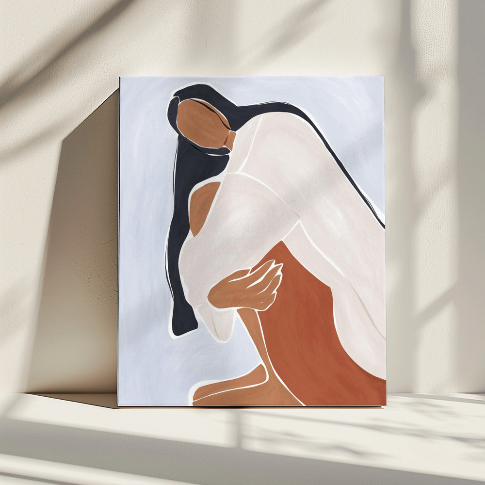 Frau umarmt sich selbst Druck von Ivy Green Illustrations | Leinwand