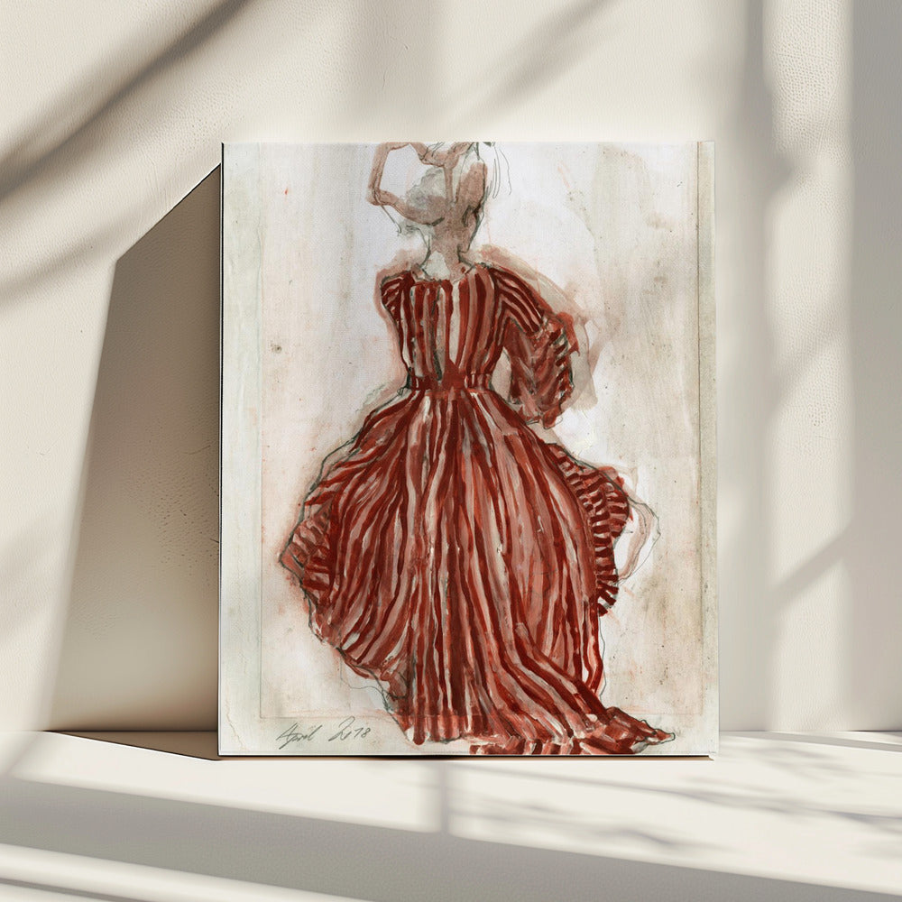 Frau in einem rot gestreiften Kleid | Leinwand