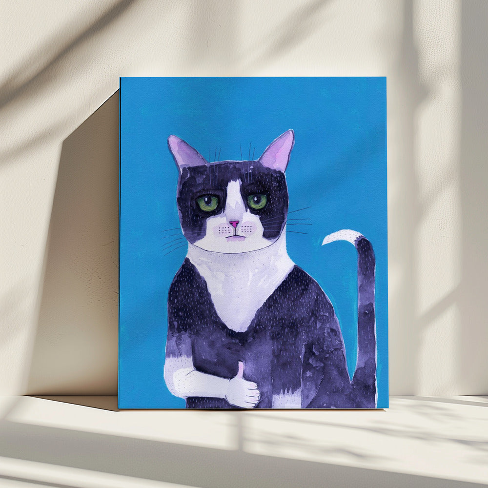 Katze Daumen hoch blau | Leinwand