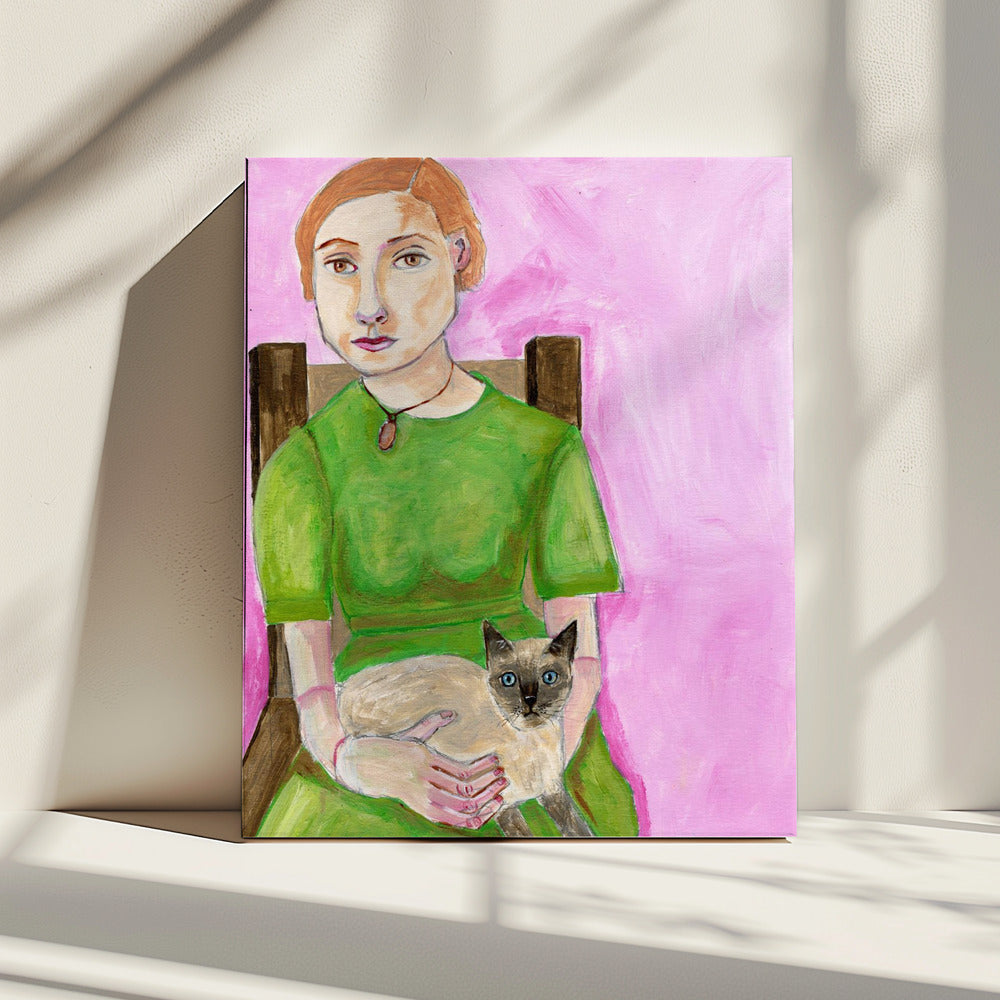 Dame mit Katze | Leinwand