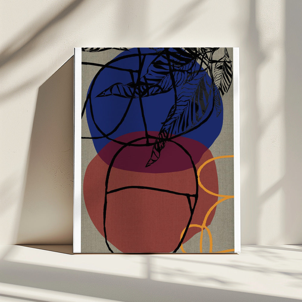 Holzschnitt Blatt Lila Blau Rot Abstrakt 3 Finale | Leinwand