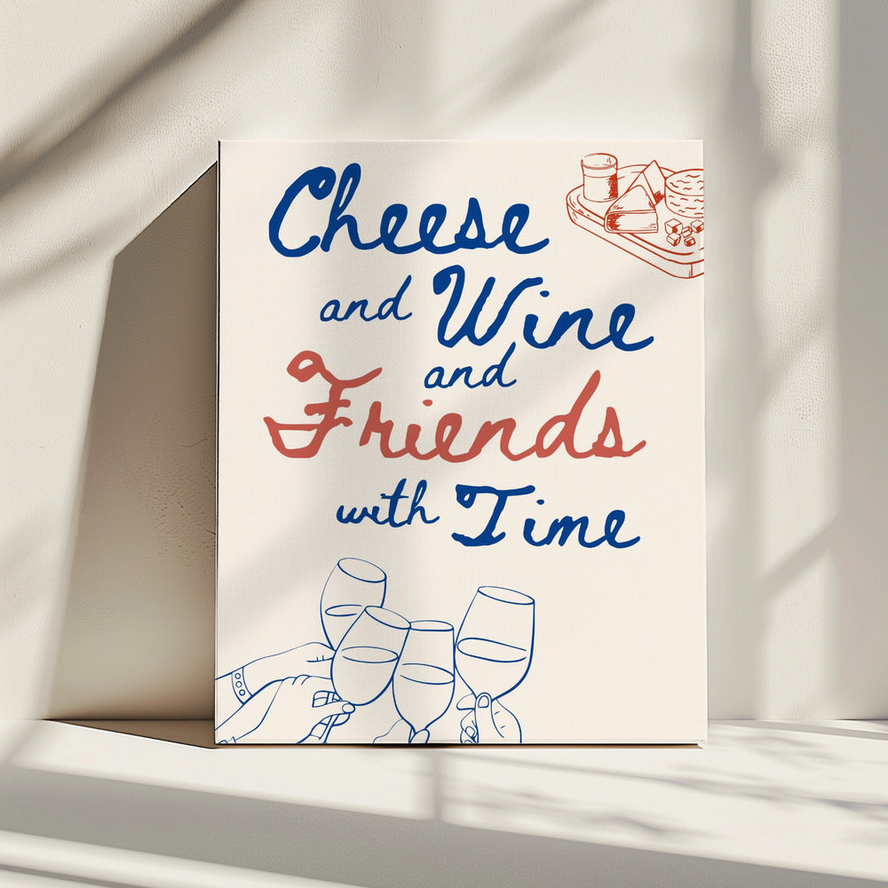 Käse und Wein..., Text + Illustration | Leinwand