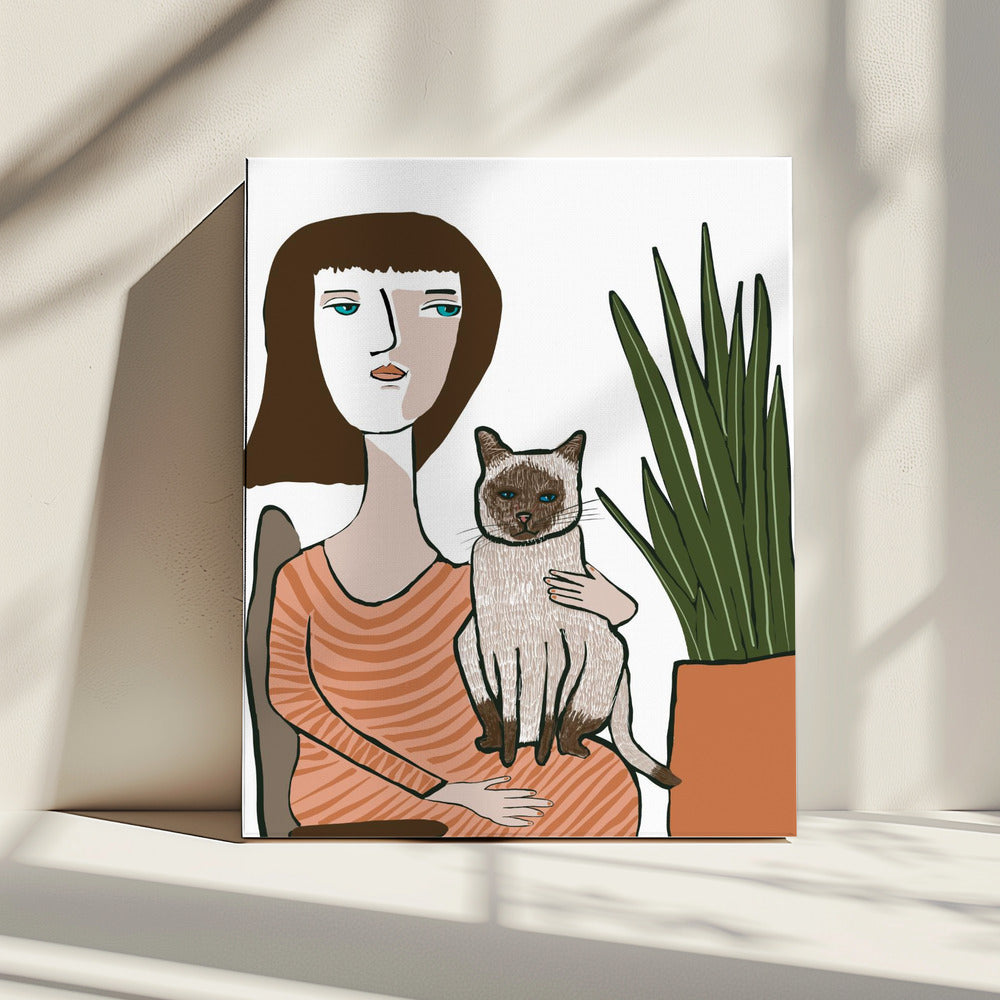Mädchen mit Siamkatze | Leinwand