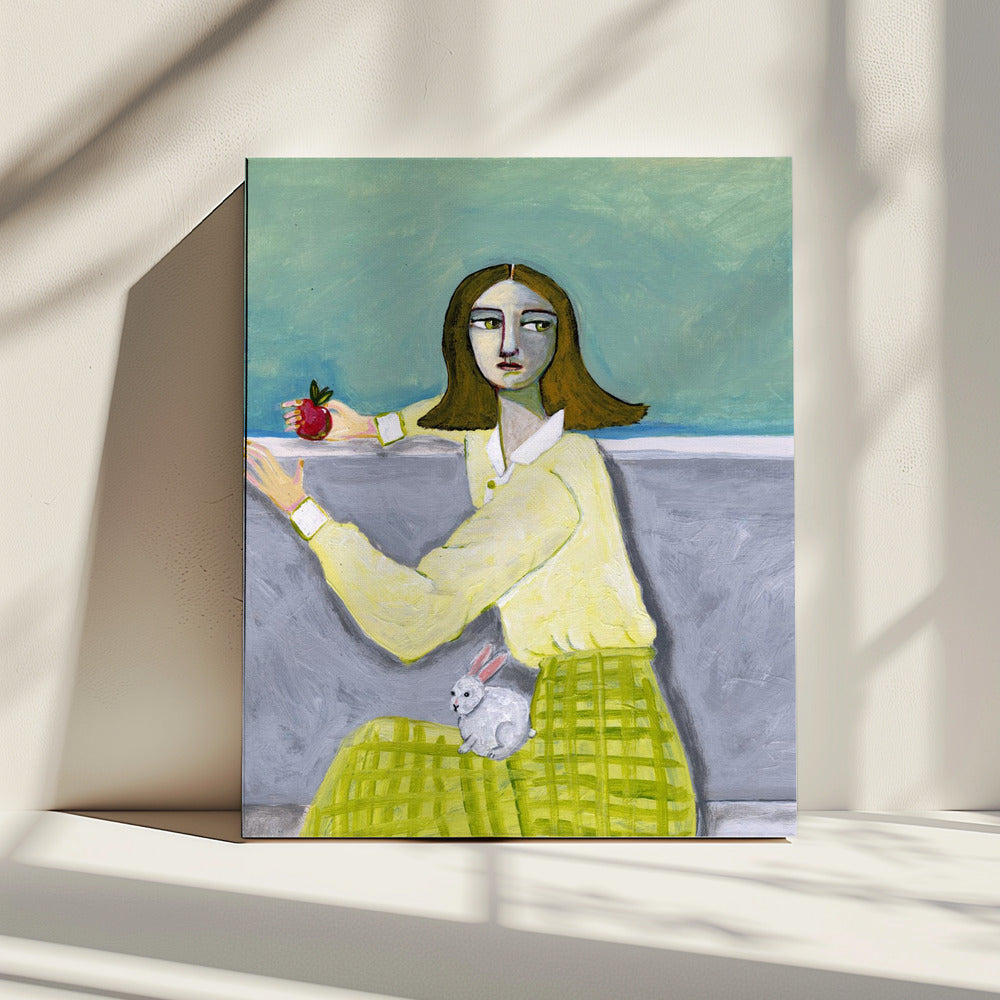 Sitzende Dame mit Kaninchen | Leinwand