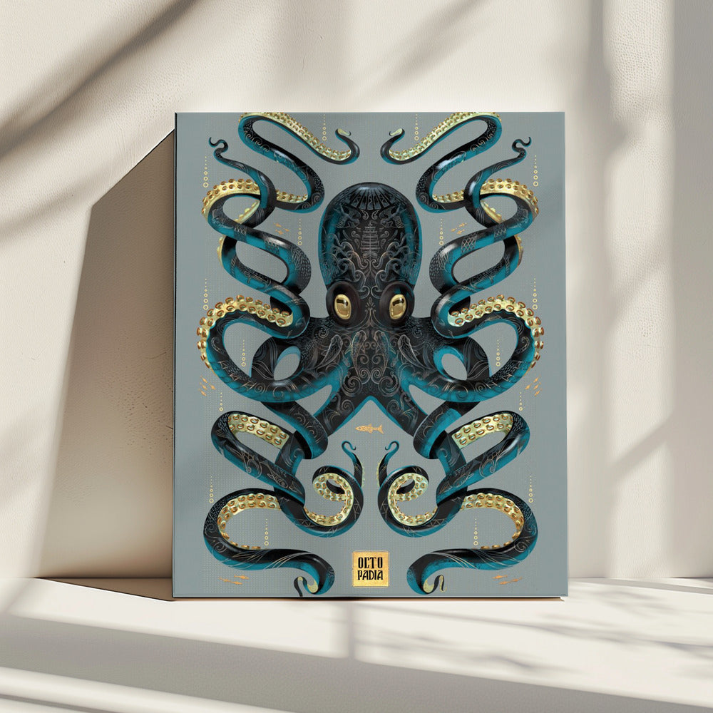 Oktopus Schwarz & Gold | Leinwand