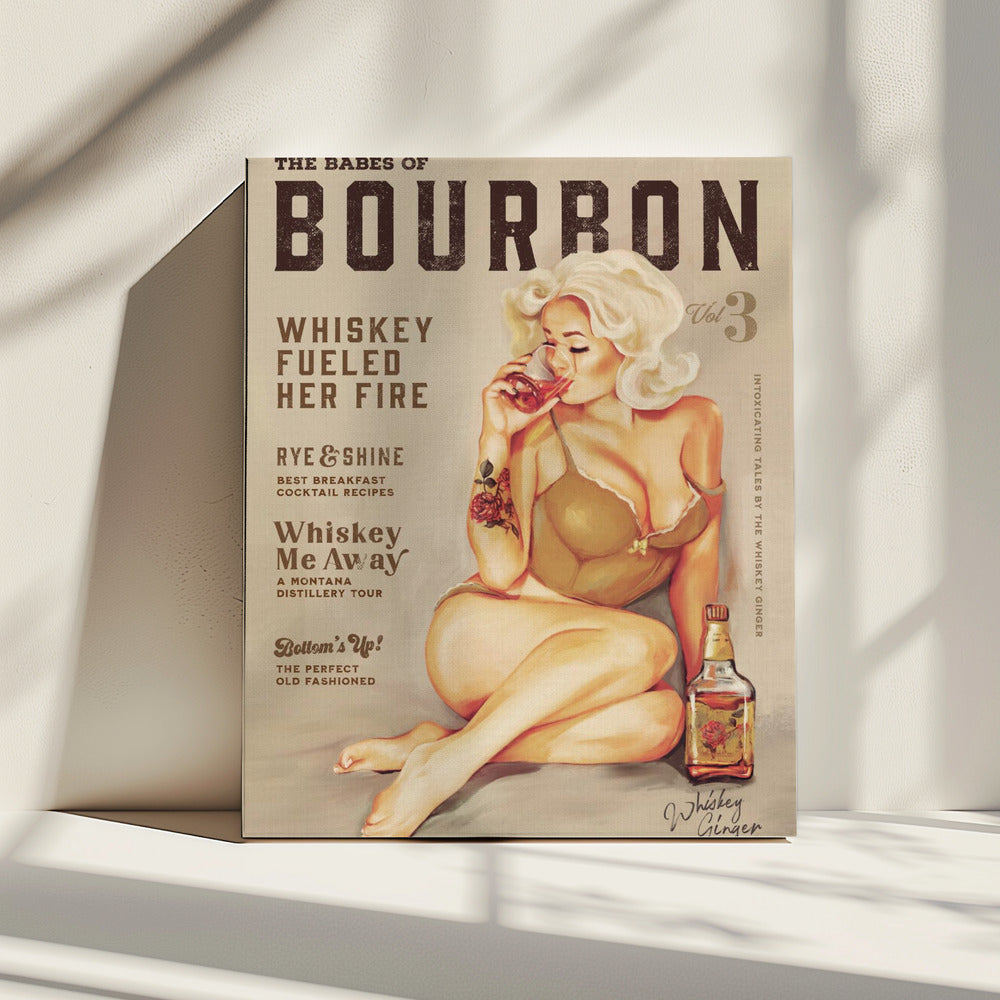 Bourbon Wall Art. Sexy Vintage Pin Up Girl Drinking Whiskey | Canvas