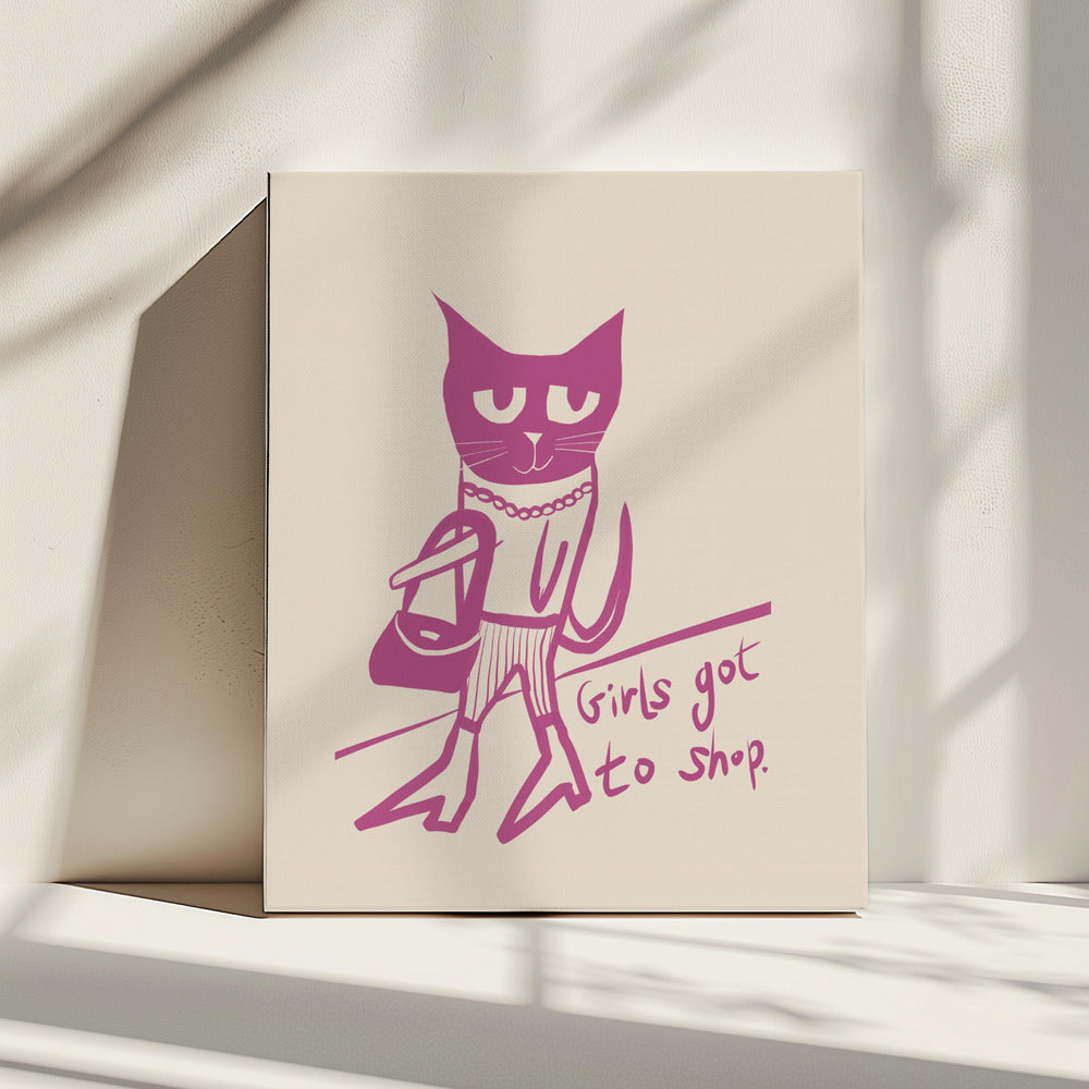 Katze Shopping Humor rosa | Leinwand