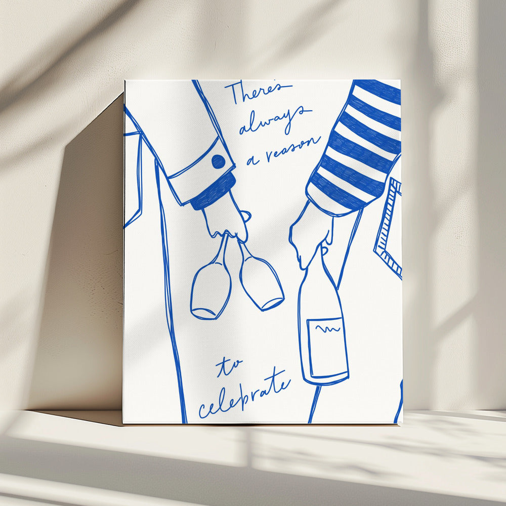 Frau hält Weinflasche und Weinglas (Blau) - Wine Vin Femme Bleu | Leinwand