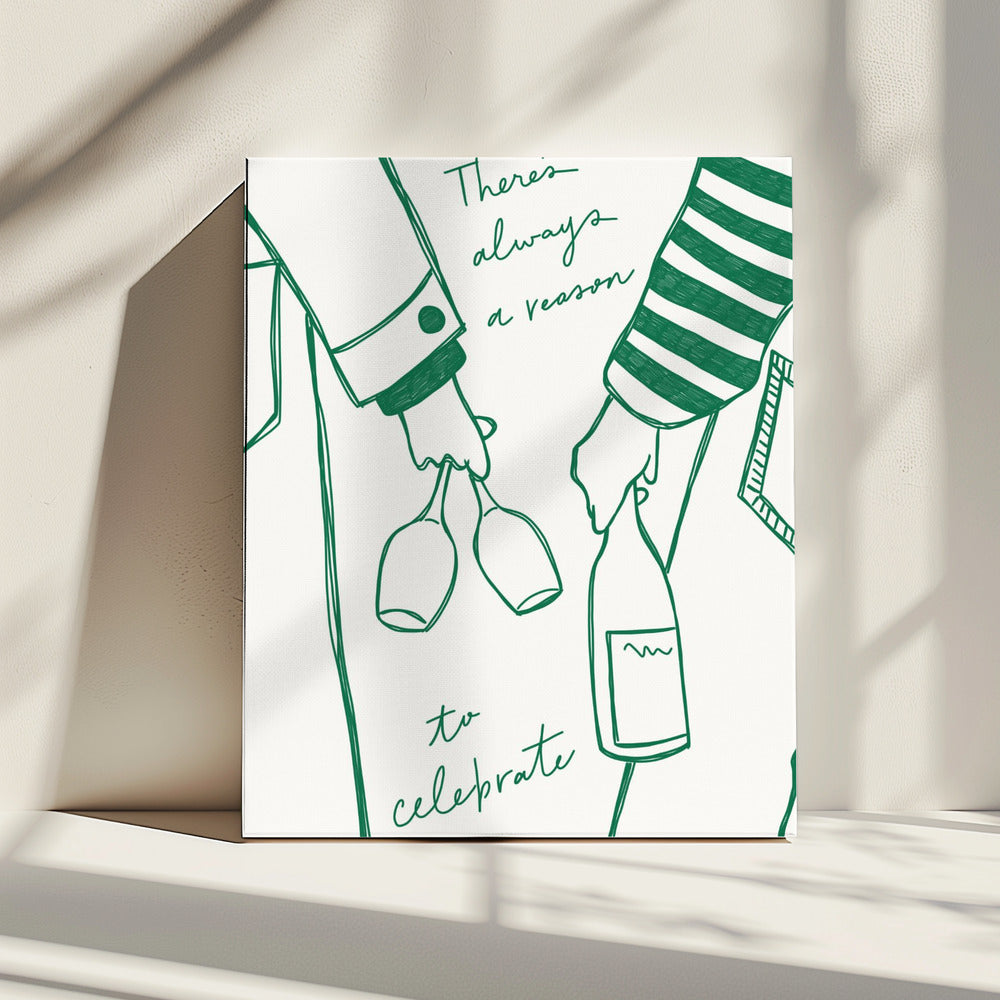 Frau hält Weinflasche und Weinglas (Grün) - Wine Vin Femme Vert | Leinwand