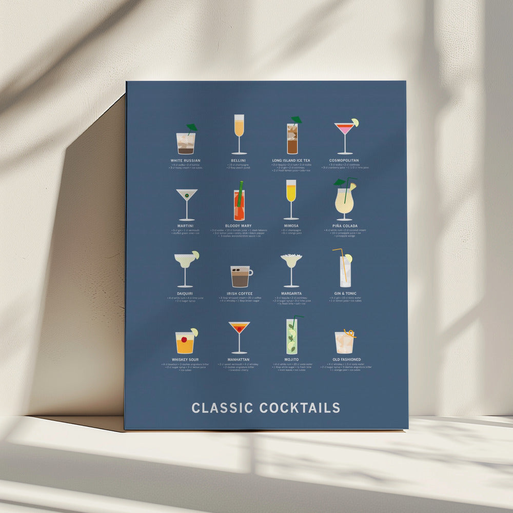 Klassische Cocktails Poster blau | Leinwand
