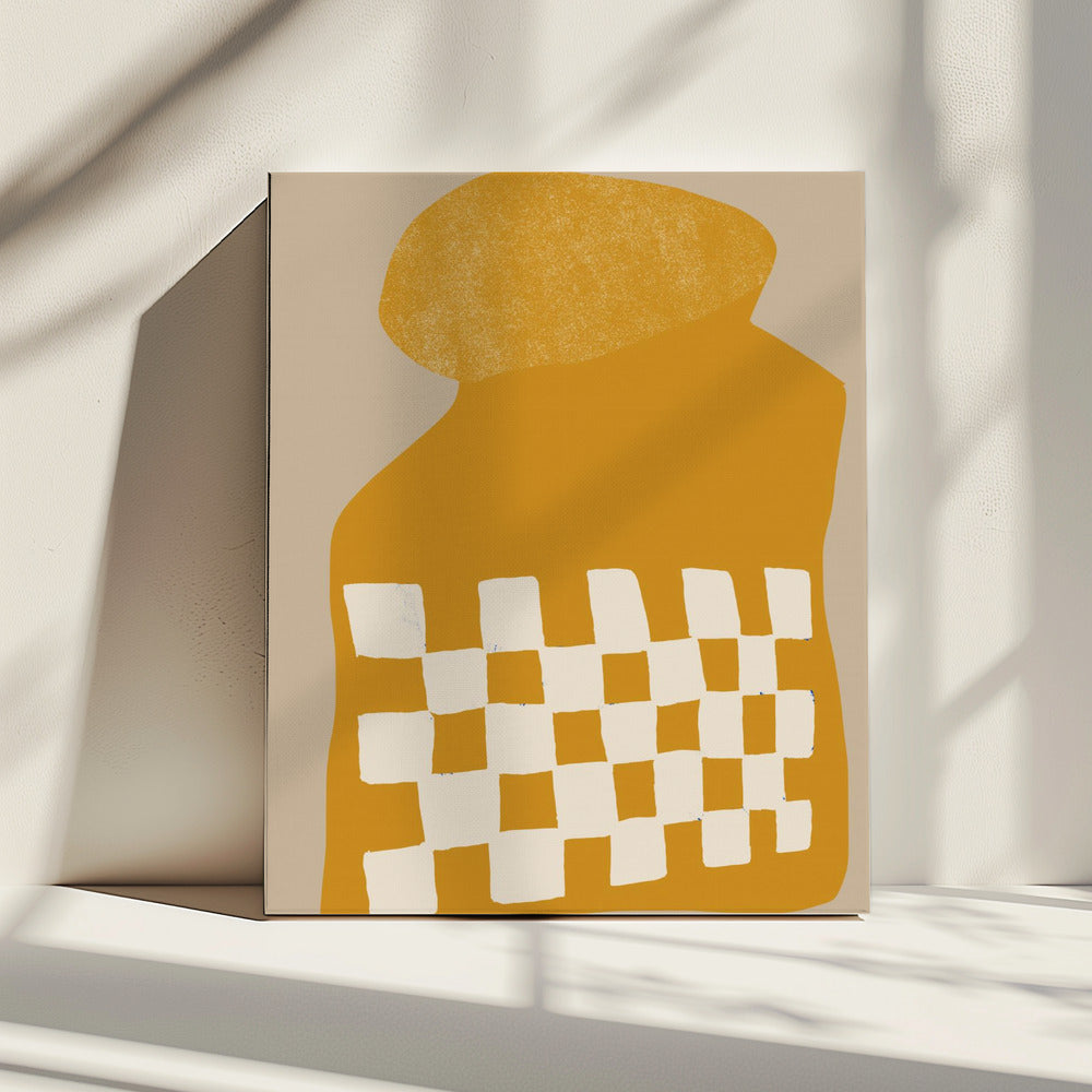 Golden Checkered Form | Canvas