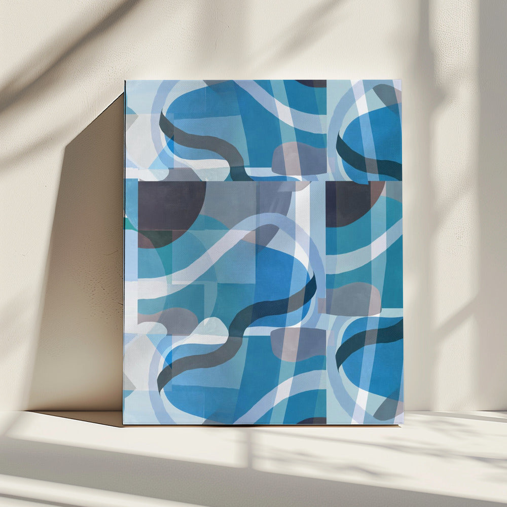 Abstrakte blaue und neutrale Swervy Shapes 3 | Leinwand