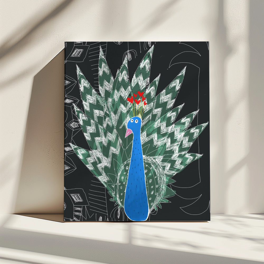 Süßer Pfau mit Dschungel-Doodle von Künstlerin Carla Daly | Leinwand