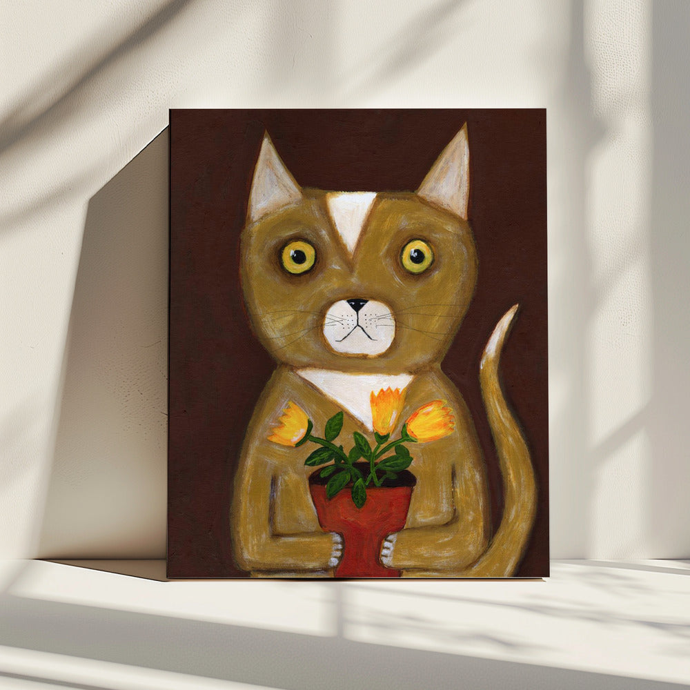 Topfpflanze Katze | Leinwand