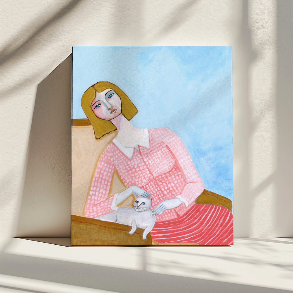 Dame mit weißer Katze | Leinwand