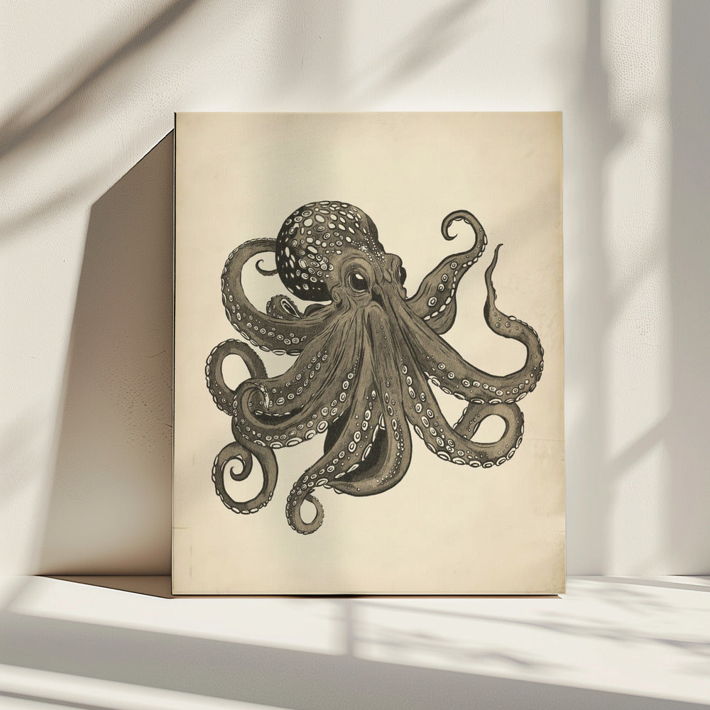 Oktopus Vintage handbemalt | Leinwand
