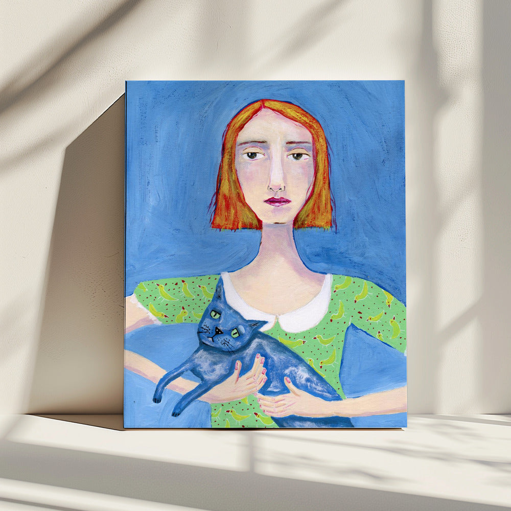 Dame mit der blauen Katze | Leinwand
