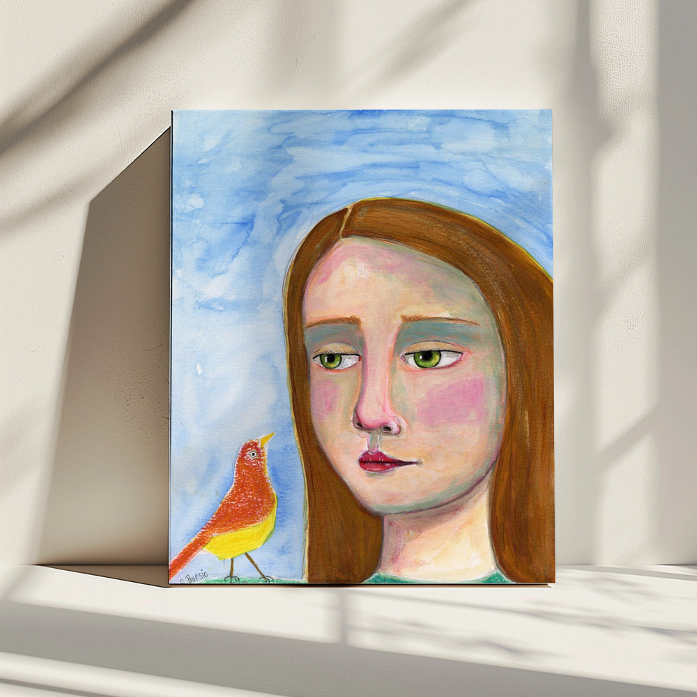 Dame mit kleinem Vogel | Leinwand