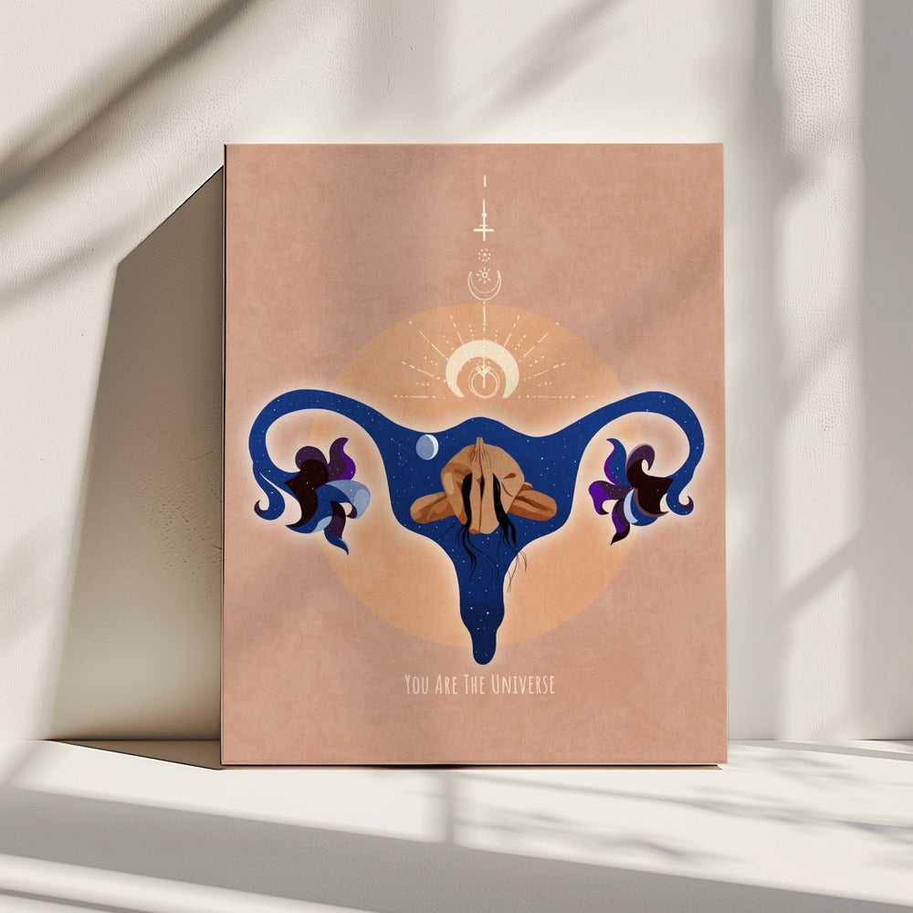 Spirituell, weiblich, Energie, Sterne, Mond, Vulva, Meditation, Yoga und Inspiration Poster Spir 1b | Leinwand
