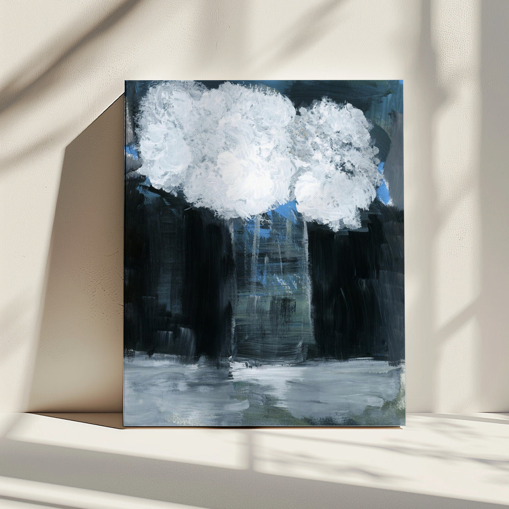 Weißer Schneeball Viburnum in Vase auf schwarzem Hintergrund | Leinwand