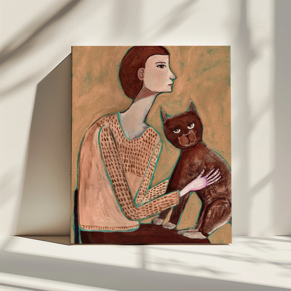 Frau mit Katze | Leinwand