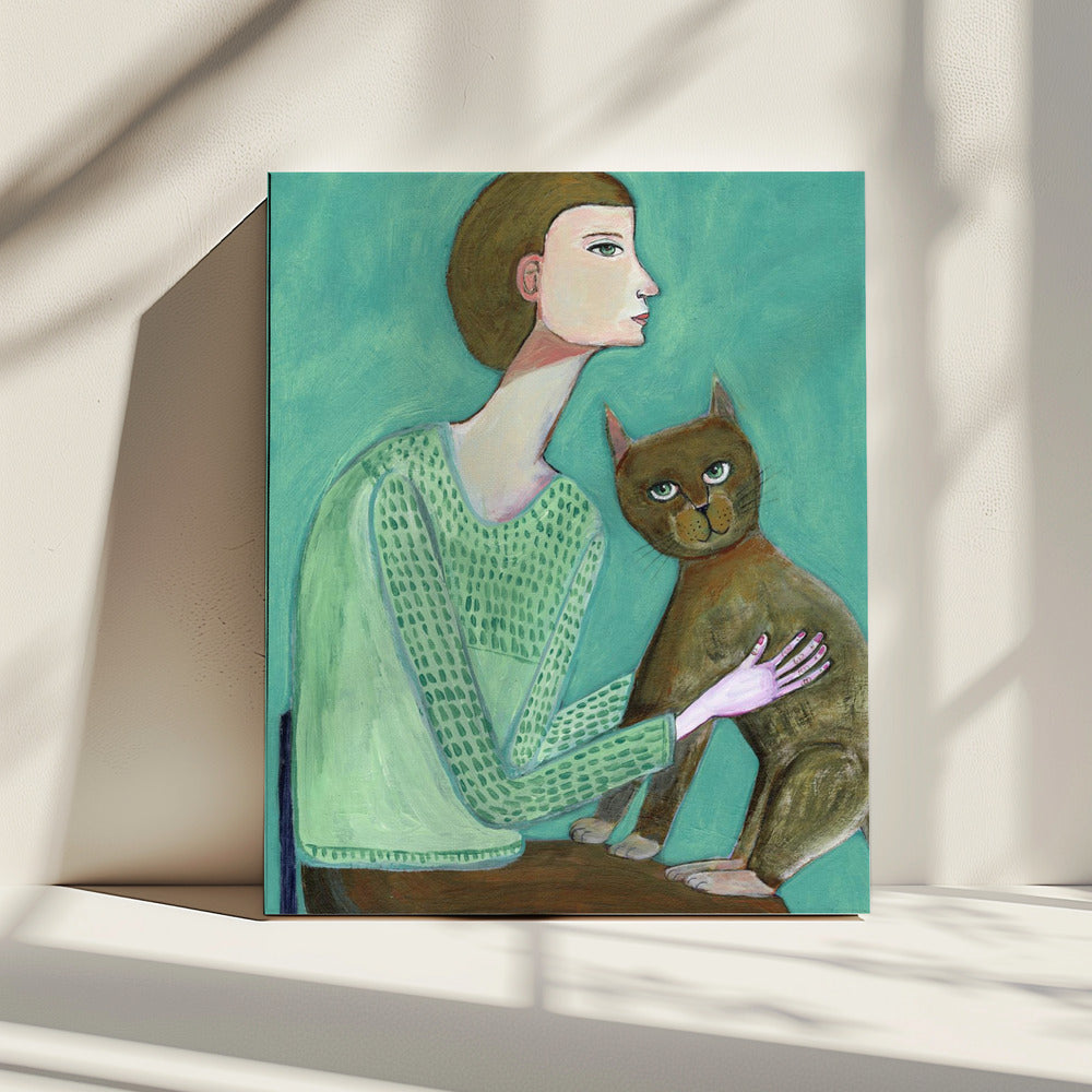 Frau mit Katze | Leinwand