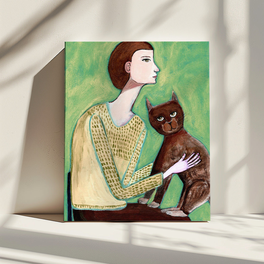 Frau mit Katze | Leinwand