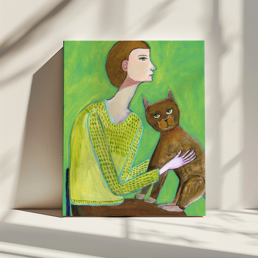 Frau mit Katze | Leinwand
