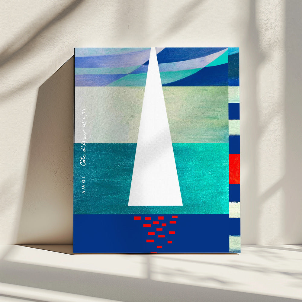 Abstract Sailboat On The French Riviera, Colourful Côte d'Azur Art Print | Canvas
