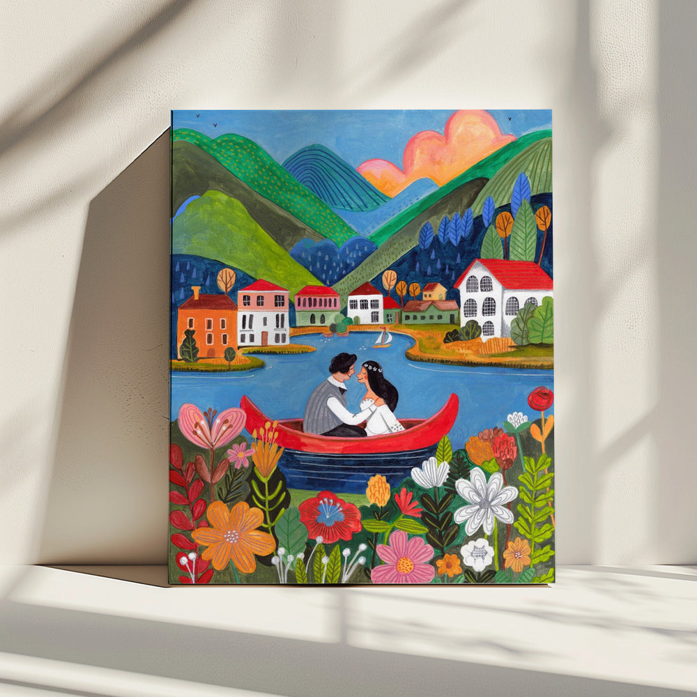 Just Married Couple in a boat | Canvas