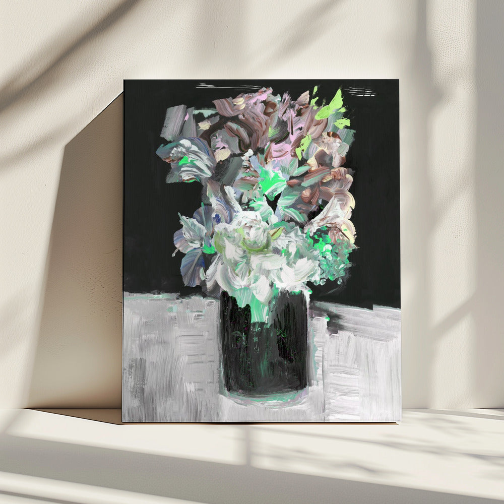 Bunte Blume mit Vase | Leinwand
